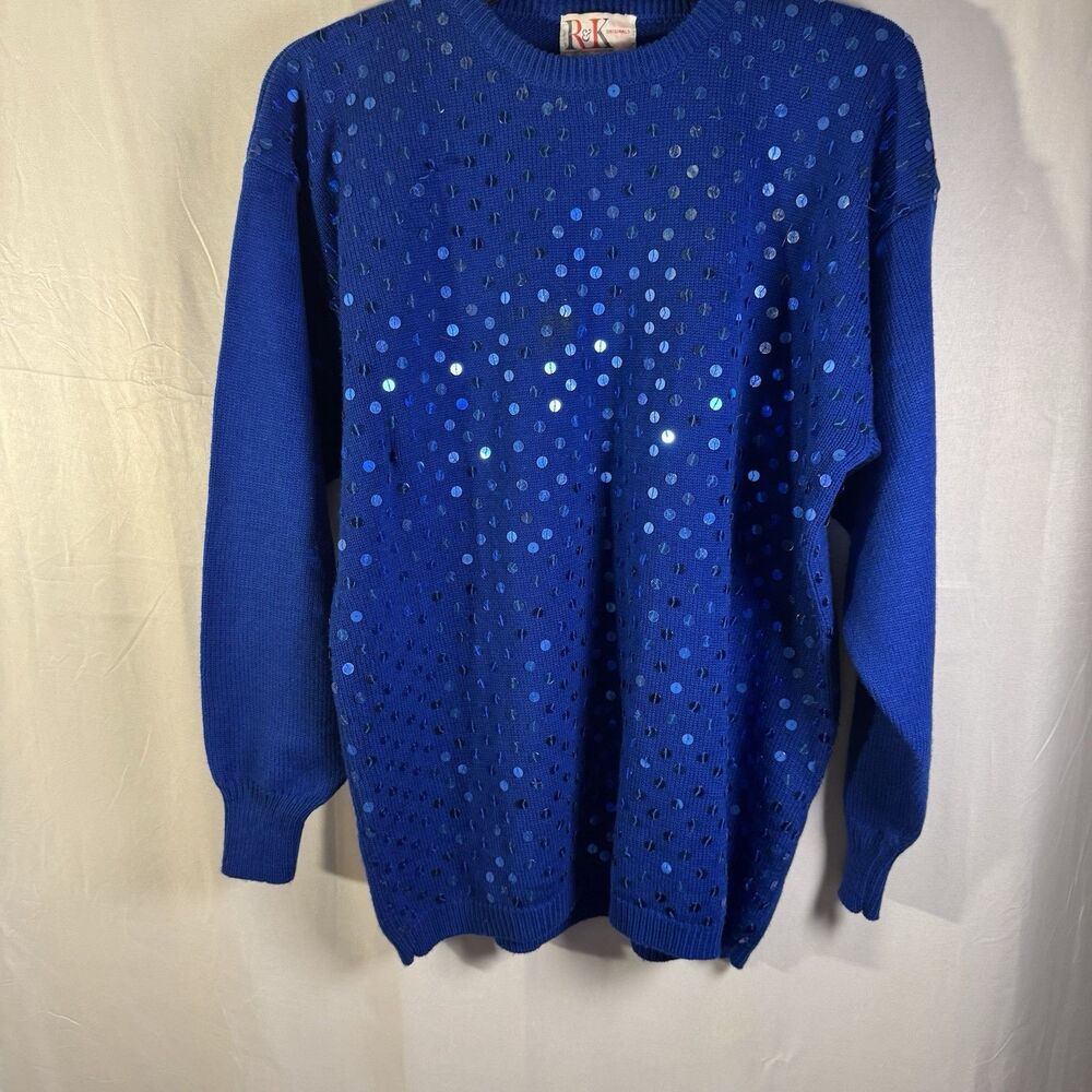R&K Originals Blue Sequin Vintage Sweater Women’s Medium Party Retro Glam 80's